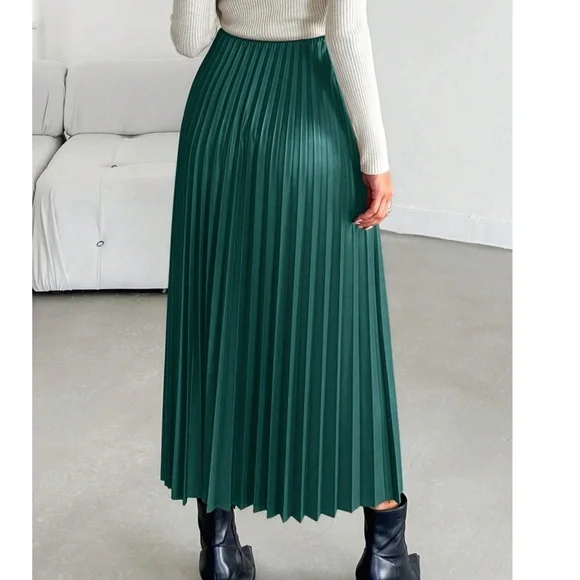 Luxe stretchy Waist Pleated Midi Skirt - Picture 3 of 7